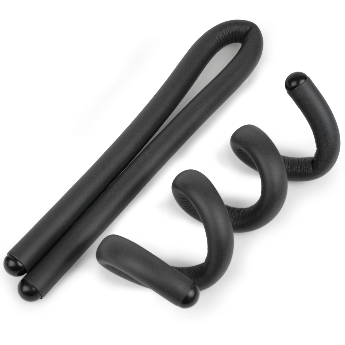 Zebco Trophy Rod Wraps 43cm – zwarte hengelbanden met ronde eindkappen, één gevouwen en één in drie windingen