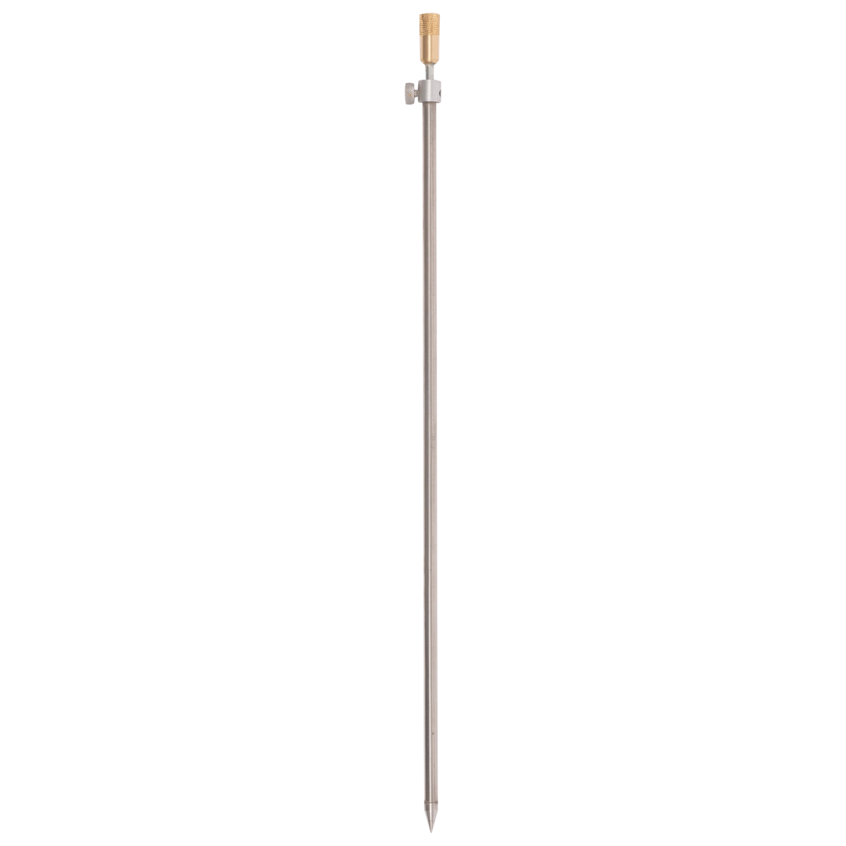 Zebco Trophy RVS bankstick 45–75 cm, volledig rechtopstaand met messing bovenstuk en kartelschroef