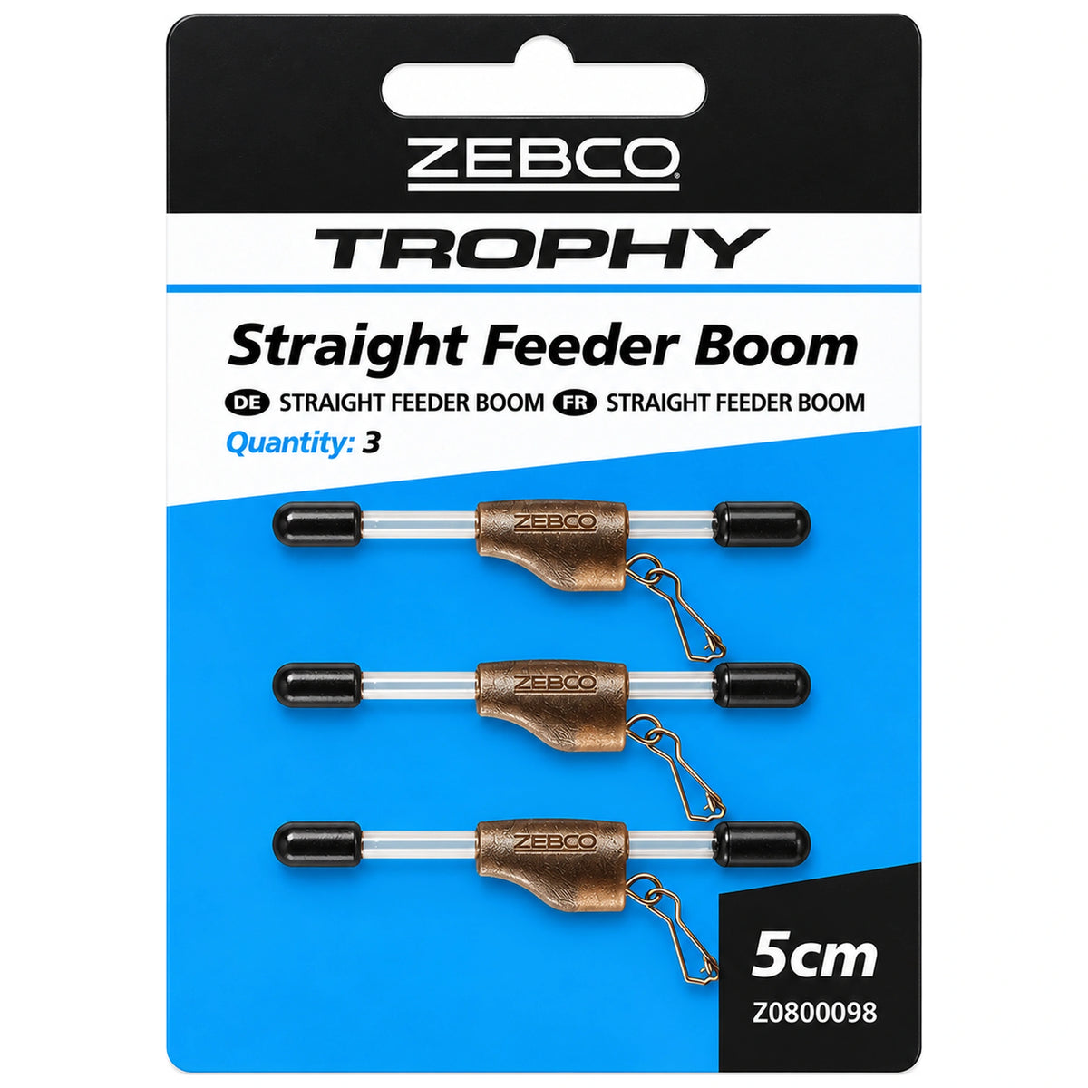 Zebco Trophy Straight Feeder Boom 5 cm – verpakking met drie rechte feederbooms