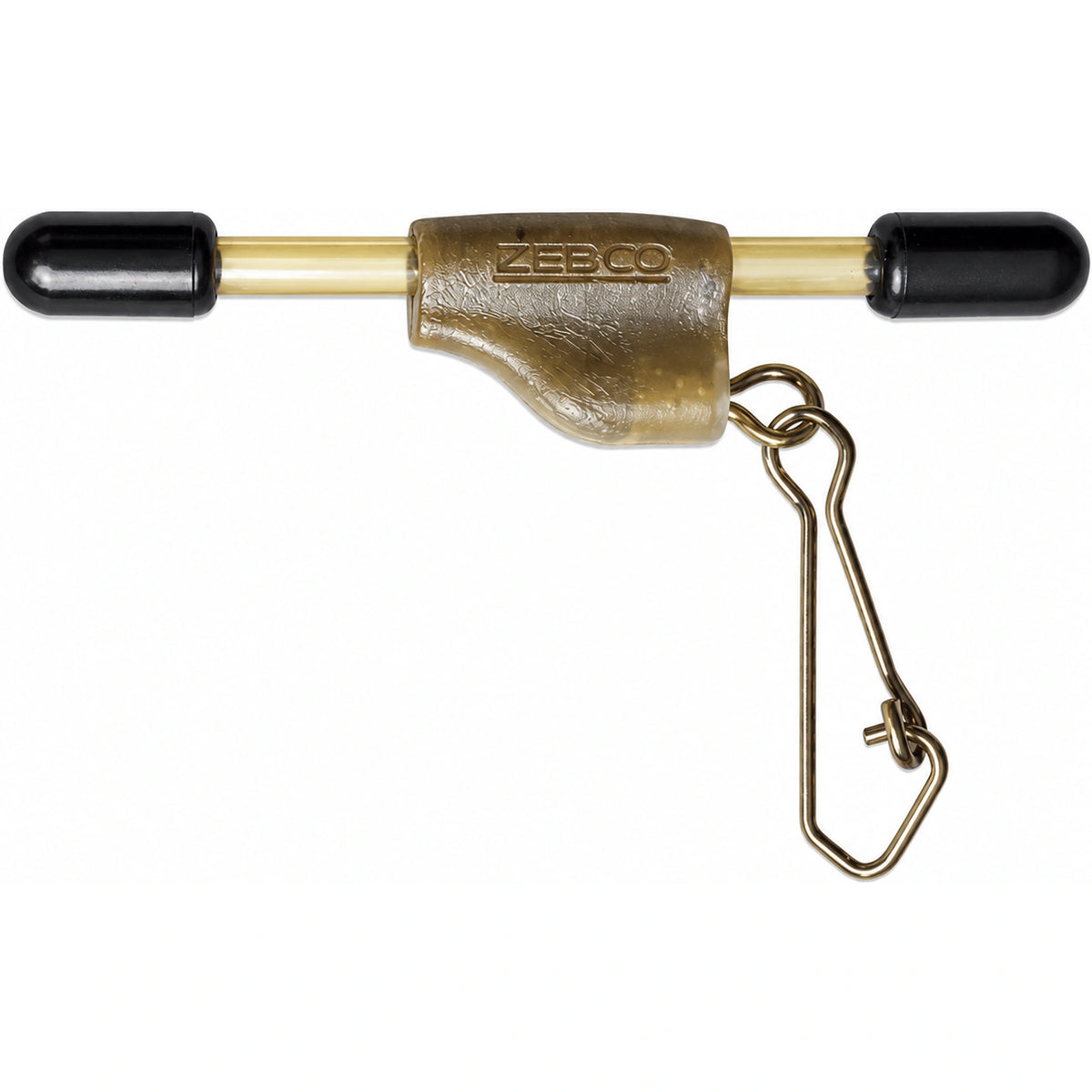 Zebco Trophy Straight Feeder Boom – rechte transparante buis met zwarte eindstukken, ZEBCO-middenstuk en metalen sluiting.