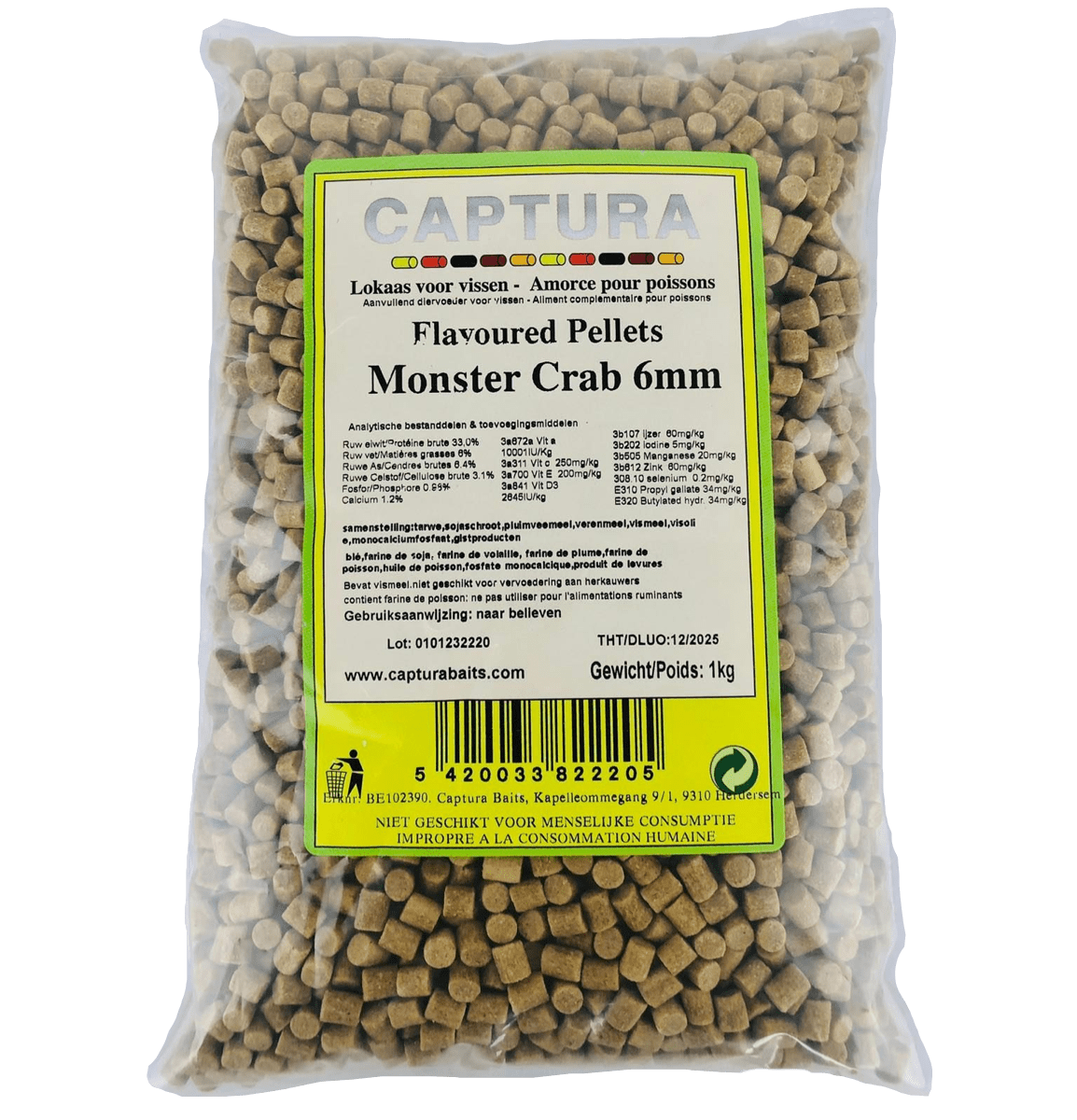 captura baits flavoured pellets monster crab 6mm