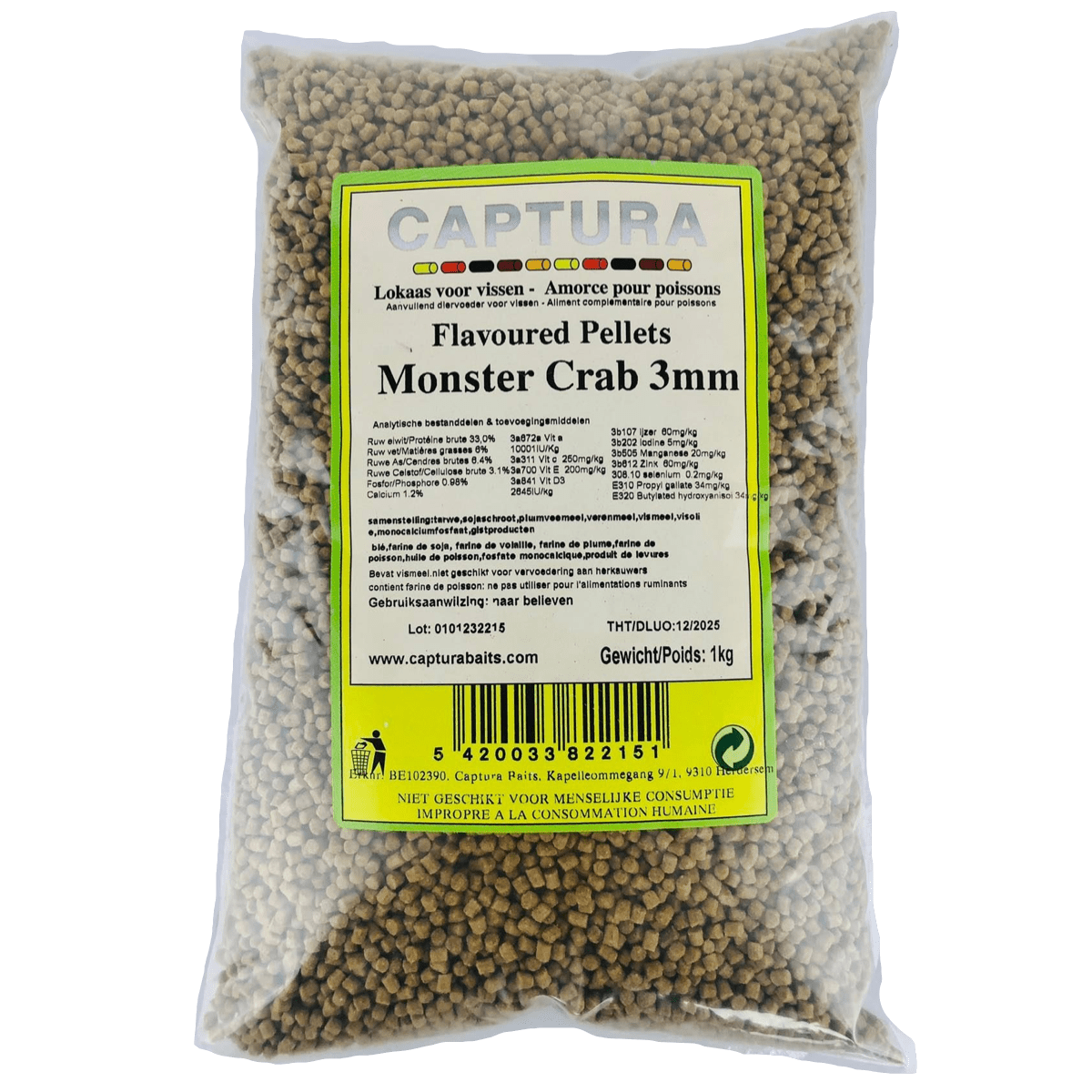 captura baits flavoured pellets monster crab 3mm