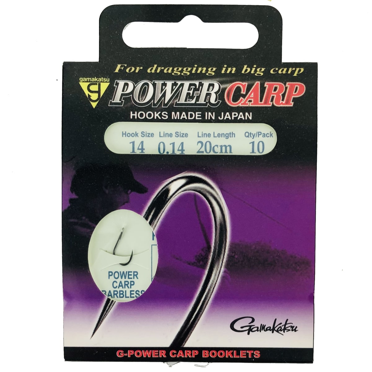 Gamakatsu power carp barbless spade end booklet haak 14 0.14mm