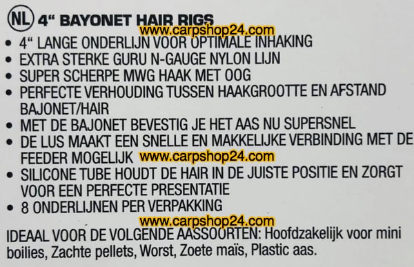 4" BAYONET HAIR RIGS MWG HOOK HAAK 16 - 0.19mm -
