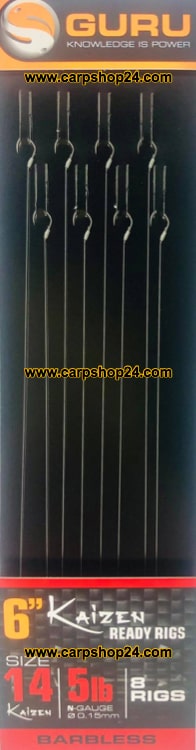 Guru Kaizen 6" 15cm Ready Rigs Onderlijnen Haak 14 0.15mm GRR077