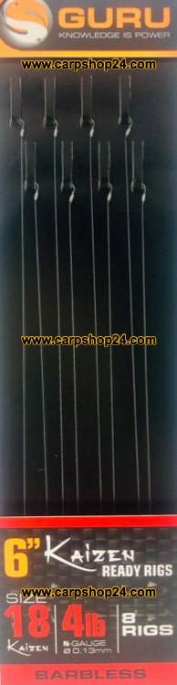 Guru Kaizen 6" 15cm Ready Rigs Onderlijnen Haak 18 0.13mm GRR079