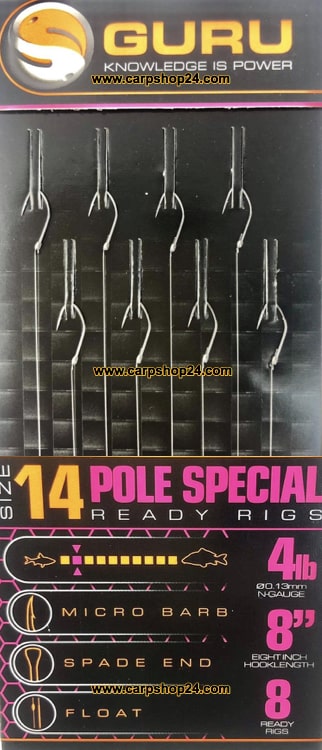 Guru Pole Special Ready Rigs Onderlijnen 6" 20cm Haak 14 0.13mm GRR081