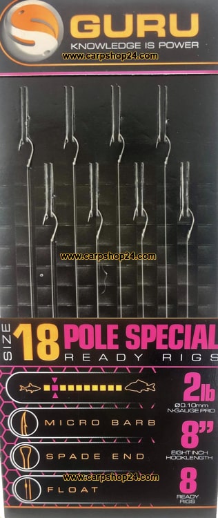 Guru Pole Special Ready Rigs Onderlijnen 6" 20cm Haak 18 0.10mm GRR083