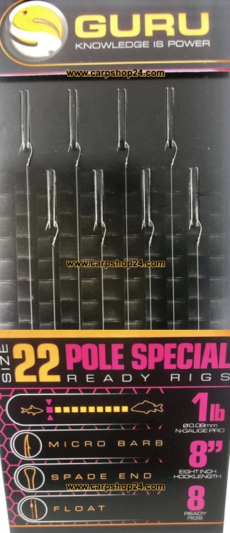 Guru Pole Special Ready Rigs Onderlijnen 6" 20cm Haak 22 0.08mm GRR085