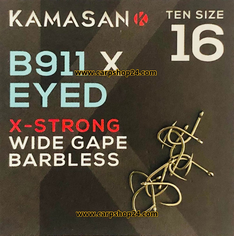 kamasan B911 eyed x strong wide gape barbless haak size 16