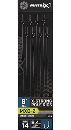 Matrix MXC-2 X Strong  Spade End Barbless Pole Rigs  6" - 15cm - Onderlijnen Size 14 0.18mm GRR052