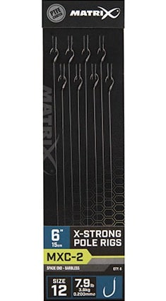 Matrix MXC-2 X Strong  Spade End Barbless Pole Rigs  6" - 15cm - Onderlijnen Size 12 0.20mm GRR053