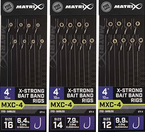 Matrix MXC-4 X-Strong Bait Band Rigs Eyed Barbless  4" - 10cm - Onderlijnen