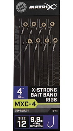 Matrix MXC-4 X-Strong Bait Band Rigs Eyed Barbless  4" - 10cm - Onderlijnen size 12 0.23mm GRR068