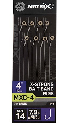 Matrix MXC-4 X-Strong Bait Band Rigs Eyed Barbless  4" - 10cm - Onderlijnen Size 14 0.20mm GRR068