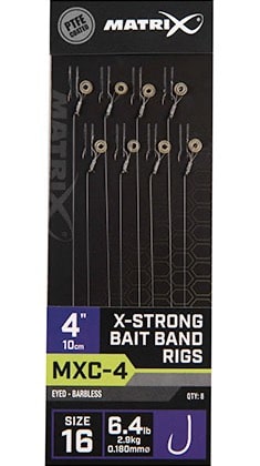 Matrix MXC-4 X-Strong Bait Band Rigs Eyed Barbless  4" - 10cm - Onderlijnen Size 16 0.18mm GRR066