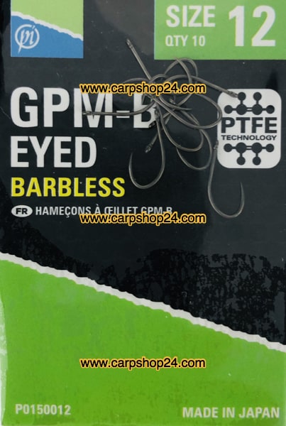 Preston GPM-B Eyed Barbless Haaken Weerhaakloos Oog Nr 12 P0150012