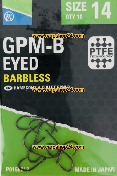 Preston GPM-B Eyed Barbless Haaken Weerhaakloos Oog Nr 14 P0150013