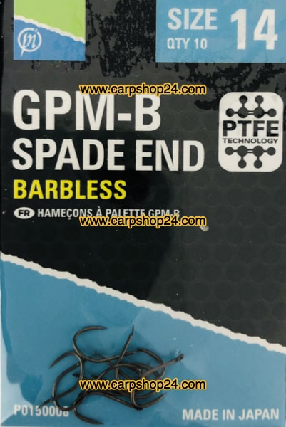 Preston GPM-B Spade End Barbless Haaken Weerhaakloos Bled nr 14 P0150008