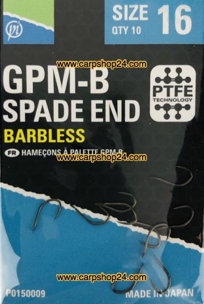 Preston GPM-B Spade End Barbless Haaken Weerhaakloos Bled nr 16 P0150009