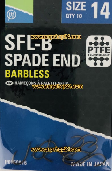 Preston SFL-B Spade End Barbless Haaken Weerhaakloos Bled nr 14 P0150016