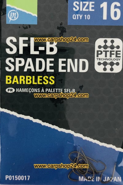 Preston SFL-B Spade End Barbless Haaken Weerhaakloos Bled nr 16 P0150017