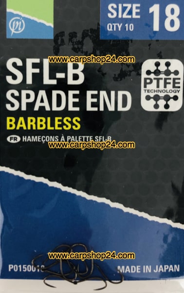 Preston SFL-B Spade End Barbless Haaken Weerhaakloos Bled nr 18 P0150018