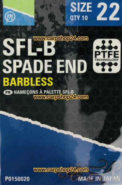 Preston SFL-B Spade End Barbless Haaken Weerhaakloos Bled nr 22 P0150022