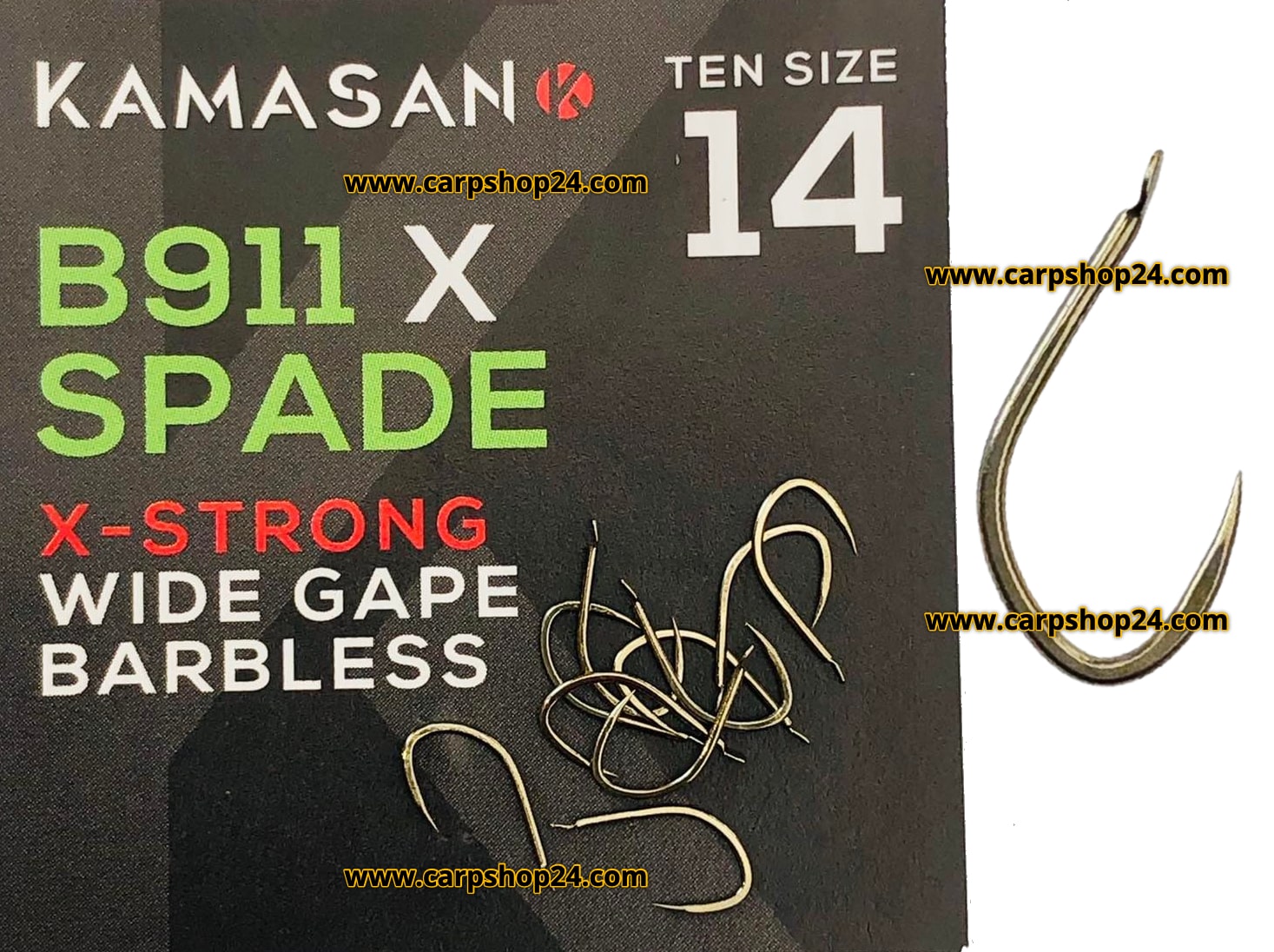 kamasan B911X spade x-strong wide gape barbless haak size 14